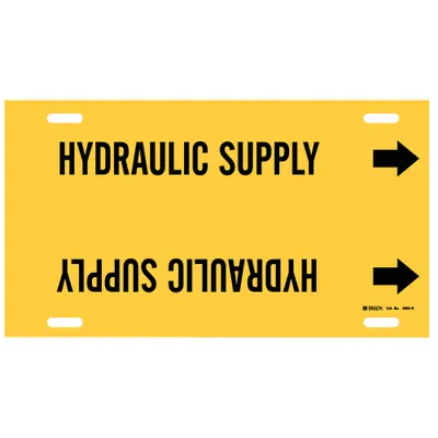 BRADY Pipe Marker: Hydraulic Supply, Yellow, Black, Fits 10 to 15 in Pipe O.D. - Hydraulic Supply Strap-On Pipe Markers