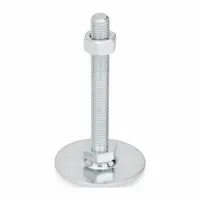 Round-base swivel male leveling mount with 3/8"-16 thread size and 1,798 lbf load capacity. Includes nut; hex size 11/16 in. Used for leveling and stabilizing industrial machinery, conveyors, and workstations