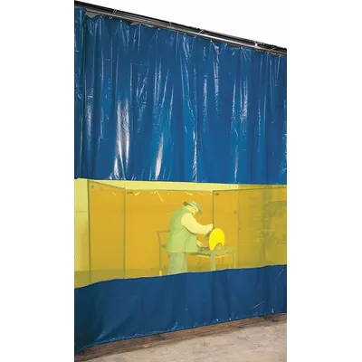 STEINER Welding Curtain Wall: Vinyl-Laminated Polyester, 8 ft Ht, 6 ft Wd - Tinted Transparent Curtain Wall Partition Systems
