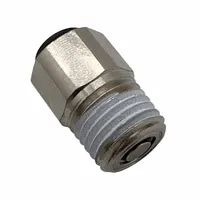 This nickel-plated brass tube fitting features a BSPT male thread and a push-to-connect port for 8 mm OD tubing. It enables tool-free assembly in pneumatic or fluid systems, providing a secure connection for compressed air or instrumentation lines