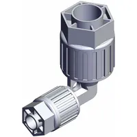 PFA compression tube fitting with compression x compression ends, connecting 3/4 in OD to 3/8 in OD tubing. Part of the LQ3 series, compliant with RoHS_6 and RoHS_10 standards. Suitable for high-purity fluid systems requiring contamination control