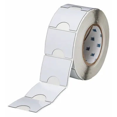 BRADY Pre-Cut Label Stock Roll: 2 in x 2 13/32 in, Polyester, White (Gloss) - Brady Raised Panel Push Button Precut Label Rolls