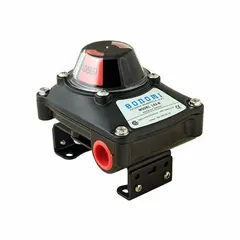 The BONOMI LS2-B is an actuator limit switch with an aluminum enclosure and SPDT contact form. It is rated for 5 A at 100-240 V AC and 3 A at 24 V DC, with a NEMA 4 enclosure rating for protection against dust and water ingress. Commonly used for valve position indication and machine safety interlocks in industrial automation.