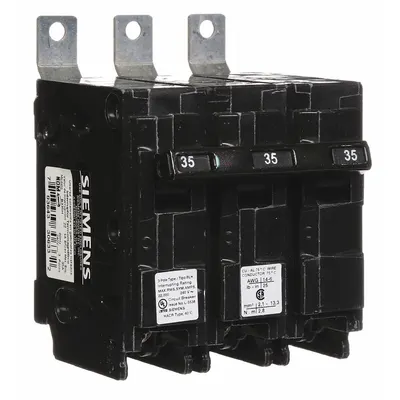 SIEMENS Miniature Circuit Breaker: 35 A Amps, 240V AC, 3 Poles - B Series, Bolt-On Siemens Miniature Circuit Breakers