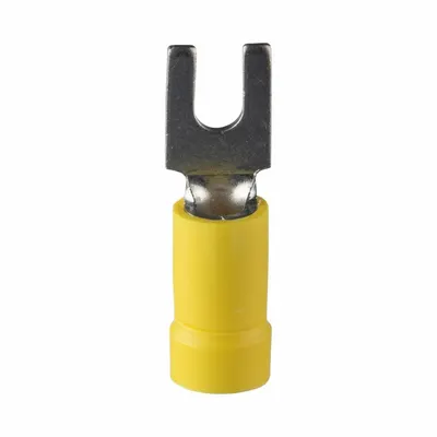 PANDUIT StrongHold(TM) EV10-6FB-Q Loose Piece Forks: Yellow, Vinyl, #6 Stud Size - Insulated Fork Terminals