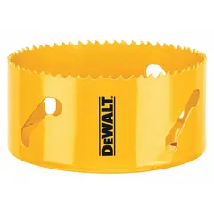 Bi-metal hole saw with 4-1/2 in diameter and 4/5 teeth per inch. Maximum cutting depth of 1-3/4 in. Designed for cutting wood, metal, and plastic. Used in construction and electrical applications for clean holes in sheet metal, drywall, or plywood.