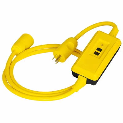 HUBBELL WIRING DEVICE-KELLEMS GFCI: Manual Reset, 6 ft Lg, 14/3, 5-15P Plug - Inline GFCI Cords