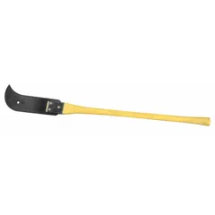 This ditch bank blade features a 16-inch cutting edge on an unfinished steel blade, paired with a wood handle. It is designed for clearing brush, grass, and weeds along ditches, banks, and uneven terrain, providing reach and leverage for cutting in hard-to-access areas.