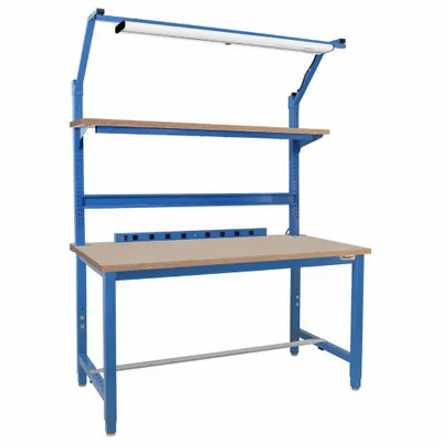 BENCHPRO Workbenches: Adj Ht, Particleboard, 72 in x 30 in, 6,600 lb Overall Load Capacity - Workstations with Power, Storage & Overhead Lighting