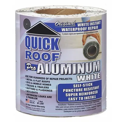 QUICK ROOF Roof Repair Tape: 6 in W, 25 ft L, 45 mil Thick, White, For Metal - Roof Tapes
