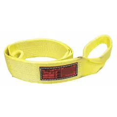 Type 3 standard nylon flat-eye web sling with 18 ft sling length, 11 in eye length, and 2 plies. Features a wear-resistant tag. Used for lifting and rigging heavy loads in industrial settings such as construction, manufacturing, and warehousing.