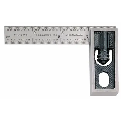 STARRETT Double Square: SAE, Steel, Satin, 4 in Blade Lg - Machinist Precision Steel Combination Squares