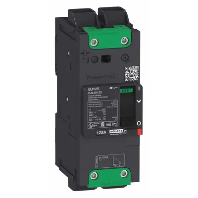 SQUARE D Molded Case Circuit Breaker: 25 A Amps, 100kA at 240V AC, Fixed, Everlink Lug Both Ends - B-Frame Square D Molded Case Circuit Breakers