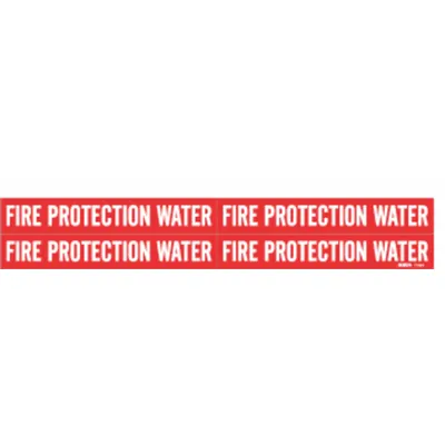 BRADY Pipe Marker: Fire Protection Water, Red, White, Fits 3/4 to 2 3/8 in Pipe O.D. - Fire Protection Water Adhesive Pipe Markers