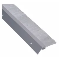 This metal leaf weatherstripping features an aluminum flange and a nylon brush insert. It measures 8 ft in length, 3 1/4 in in width, and 2 1/2 in in height. Used to seal gaps around doors to block drafts, dust, and insects