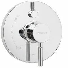 This tub and shower valve trim kit includes a chrome-finished circular plastic trim plate and a zinc handle. Designed for use with Neo-compatible valve bodies, it provides a complete trim solution for shower faucet installations.