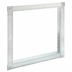 Fire damper retaining angle made from galvanized steel. Measures 13-3/4 inches in height and width. Used to secure fire dampers in HVAC ductwork, maintaining fire-rated compartment integrity.