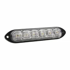 Rectangular amber/red LED warning light for vehicle perimeter use. Operates on 12V DC with screw mount and bullet connector. Overall height 1/2 in, width 1 in. Supplied in a 25-pack. Suitable for trucks, trailers, and emergency vehicles to enhance visibility.