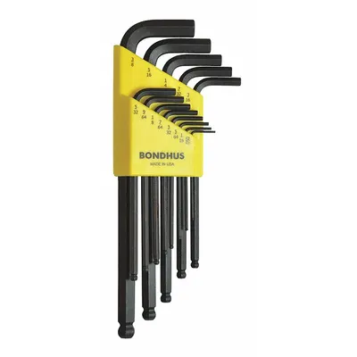 BONDHUS Hex Key Set: 11 - 15 Pieces, L, SAE, Single Ball End, Long, 13 Pieces, Black Oxide - L-Shaped Hex Key Sets