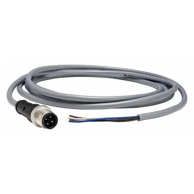 TELEMECANIQUE SENSORS Cordset: M12 Male Straight X Bare Wire, 4 Pins, Gray, PVC, 2 m Cable Lg - Single-Ended Cordsets with PVC Jacket for Flexing Applications