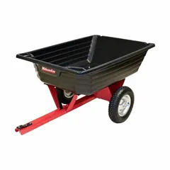 This MILWAUKEE dump cart features a 10 cubic foot poly container with a 650 lb load capacity. Designed for hauling and dumping materials such as soil, gravel, or debris in landscaping, farming, and job site applications. The poly construction resists rust and corrosion for outdoor use.