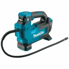 This cordless inflator operates on a 40V DC battery and features an auto-stop function. It delivers a maximum pressure of 160 psi and includes a 25-1/2-inch hose. Supplied as tool only, it is suitable for inflating tires, sports equipment, and inflatables in fleet maintenance and job site applications.
