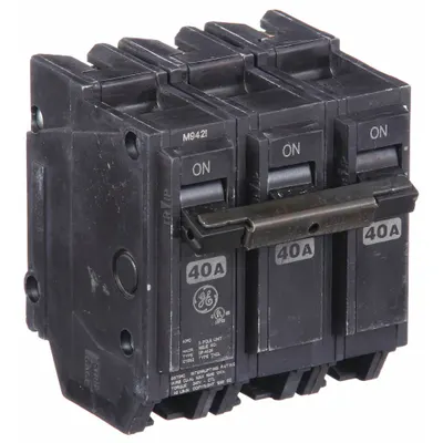 GE Miniature Circuit Breaker: THQL, 40 A, 120/240V AC, Three Phase, 10kA at 120/240V AC - THQP, THQL & THHQL Series, Plug-In GE Miniature Circuit Breakers