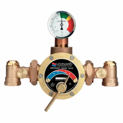 LEONARD VALVE Thermostatic Mixing Valve: For Hot Water/Water Media, Thermostatic, Bronze - Emergency Fixture Mixing Valves