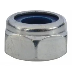 Locking nut designed as a replacement part for material handling equipment. Fits Dayton brand models 1VW55, 1VW56, and 1VW57. Used to secure components and prevent loosening during operation.
