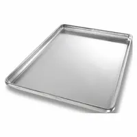 This one-half size sheet pan is made of aluminum with an uncoated, solid surface and a closed bead edge. It is NSF certified for use in commercial foodservice environments. Suitable for baking, roasting, and general food preparation in professional kitchens