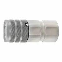 Steel-bodied quick-connect coupling body for hydraulic systems. Features 3/4"-14 NPTF threads and a maximum flow rate of 115 lpm. Enables rapid connection and disconnection of fluid lines under pressure in mobile equipment and industrial machinery