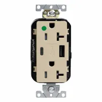 USB Receptacle: Decorator Duplex, 5-20R, USB Type A/C, Ivory, 125V AC, 20 A (MPN M58AC-HGI)