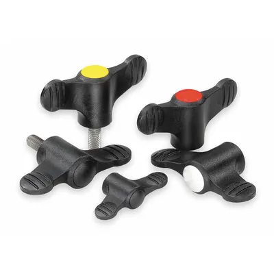 KIPP Hand Knob: Wing, Plastic w/ Steel Thread, M10 Thread, 14 mm Thread Lg - Wing Knobs with Threaded Hole