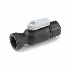 Manual two-way ball valve with a polypropylene body and full port ball port. Straight configuration with sweat x FNPT connections. Lever handle operation. NSF 51 compliant for potable water and food-contact applications.