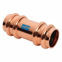 Straight press-fit coupling for joining two copper tubes of equal diameter in refrigeration piping. Sized 1-3/8 in CTS x 1-3/8 in CTS, with press-fit x press-fit connections. Constructed of copper or bronze for corrosion resistance. Enables secure, leak-free joints without soldering