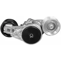 Self-adjusting belt tensioner for vehicle accessory drive systems. Maintains proper belt tension automatically to reduce slippage and extend belt life. Features 2 pulleys with a 3 in outside diameter. Suitable for automotive and light-truck engines.