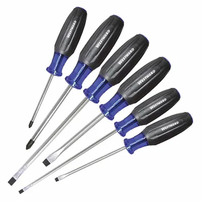 WESTWARD Magnetized Tip Screwdriver Set: 1-10 Pieces, 6 Pieces, Phillips/Slotted Tip - General Purpose Screwdriver Sets