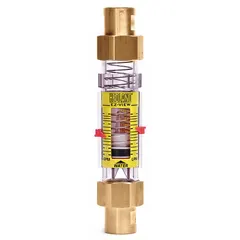 This HEDLAND inline variable-area flowmeter measures water flow rate in liters with +/-5% accuracy. It features a scale display, Buna-N seals, and universal mounting orientation. Suitable for monitoring flow in industrial piping systems such as water treatment and cooling circuits.