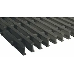Acid-resistant industrial structural grating manufactured by FIBERGRATE. Type I6015 with nominal dimensions of 36 inches wide by 12 feet long. Suitable for use in corrosive environments requiring structural flooring, walkways, and platforms.
