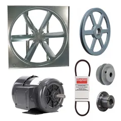 Unassembled belt-drive panel supply fan with a 36-inch blade and totally enclosed motor. Delivers 10,484 cfm at 230/460V AC three-phase. Suitable for supply air applications in industrial and commercial ventilation systems where a belt-driven configuration is required.