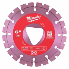This dry-use segmented diamond blade is designed for cutting green concrete. With a 6 in diameter and 6 in arbor, it is suitable for masonry and construction tasks requiring precise cuts in uncured concrete.