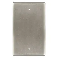 Push-to-exit button for door release in commercial and industrial settings. ADA compliant with a gray aluminum/stainless steel construction. Dimensions: 4 1/2 in height, 2 3/4 in width, 5/8 in depth. Operates by push action