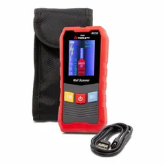 Wall scanner for detecting wood, plastic, and ferrous metal behind surfaces. Features an audible alert and a rechargeable battery with low battery indicator. Suitable for locating studs, pipes, and wires before drilling or cutting.