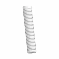 Solid water filter cartridge with string-wound polypropylene media for sediment filtration. Removes particles down to 9 microns. Overall height 9 1/2 inches. Suitable for industrial water systems to protect downstream equipment.