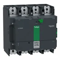 Non-reversing IEC contactor with 4 poles and 4 normally open contacts, rated for 630 A. Coil voltage 120V AC/240V AC. Spring-loaded wire termination. No integrated surge suppression. Used for switching high-power loads such as motors, transformers, and capacitor banks in industrial automation and power distribution systems