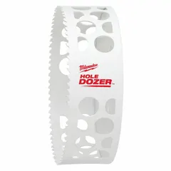 This 5-1/2 inch diameter bi-metal hole saw features 3.5 teeth per inch and a maximum cutting depth of 1-5/8 inches. Designed for cutting through wood, metal, and plastic, it is suitable for creating clean holes in various substrates during electrical, plumbing, and HVAC installations. Sold without an arbor.
