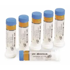 This A/C dye refill includes six 0.2 oz twist-on cartridges of universal A/C dye for leak detection in HVAC systems. Service stickers are included to label serviced units. Compatible with multiple refrigerant types.