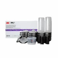 This kit includes 50 disposable plastic liners for use with 3M PPS spray cup systems. The liners simplify paint preparation and cleanup, reducing solvent waste during color changes in spray gun applications.