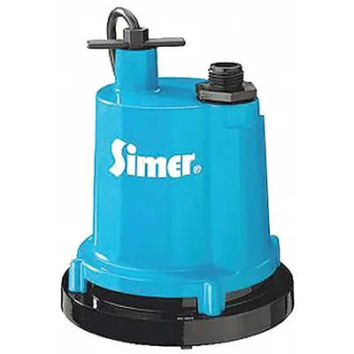 SIMER Plug-In Utility Pump: 1/4 hp, 0 in Max. Dia. Solids, Continuous Duty, 115V AC - Light-Duty Submersible Electric-Operated Utility Pumps