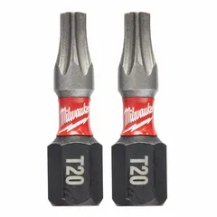This 2-pack of T20 Torx insert bits features a hex shank for use with standard power tool chucks and bit holders. Made from alloy steel, these bits are suited for driving Torx fasteners in assembly, maintenance, and repair tasks.